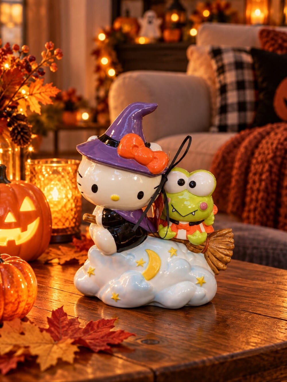 Hello Kitty Halloween Blue Sky Clay Works Ceramic Witch & Keroppi Decoration - Picture 8 of 8